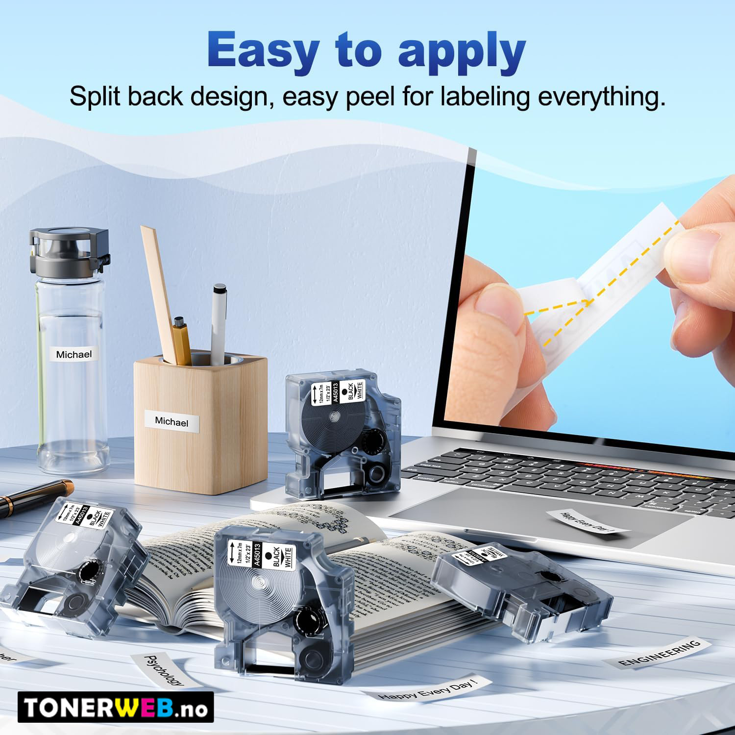 3 x DYMO Tape 45013  D1 Sort På Hvit 12mm X 7m  S0720530 - Erstatter 45013