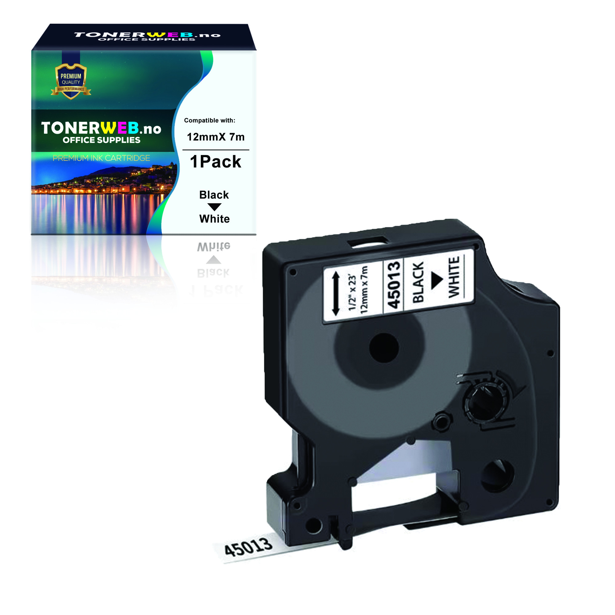 Bilde3 x DYMO Tape 45013  D1 Sort På Hvit 12mm X 7m  S0720530 - Erstatter 45013