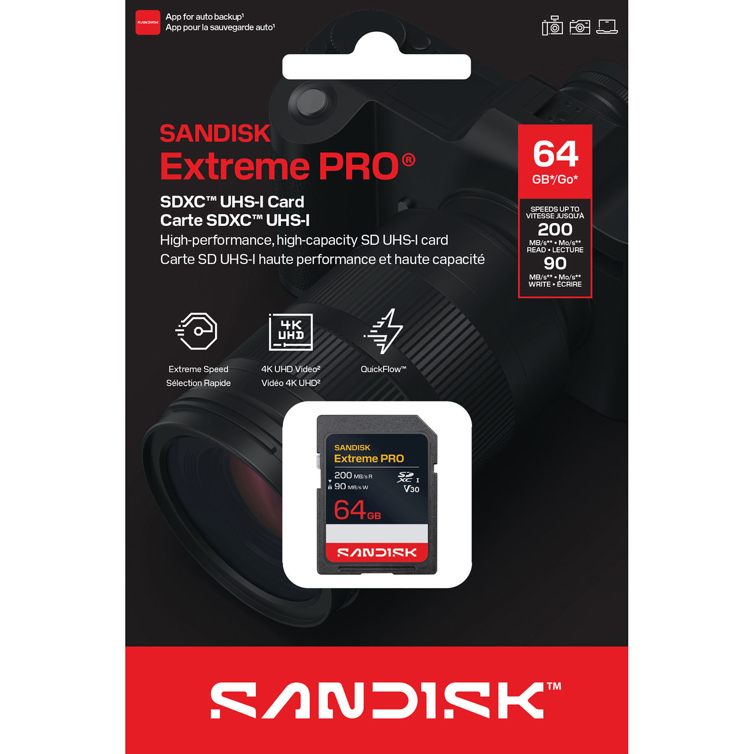 SANDISK SD Extreme Pro 64GB 200/90MB/s C10 UHS U3 V30 RPD2