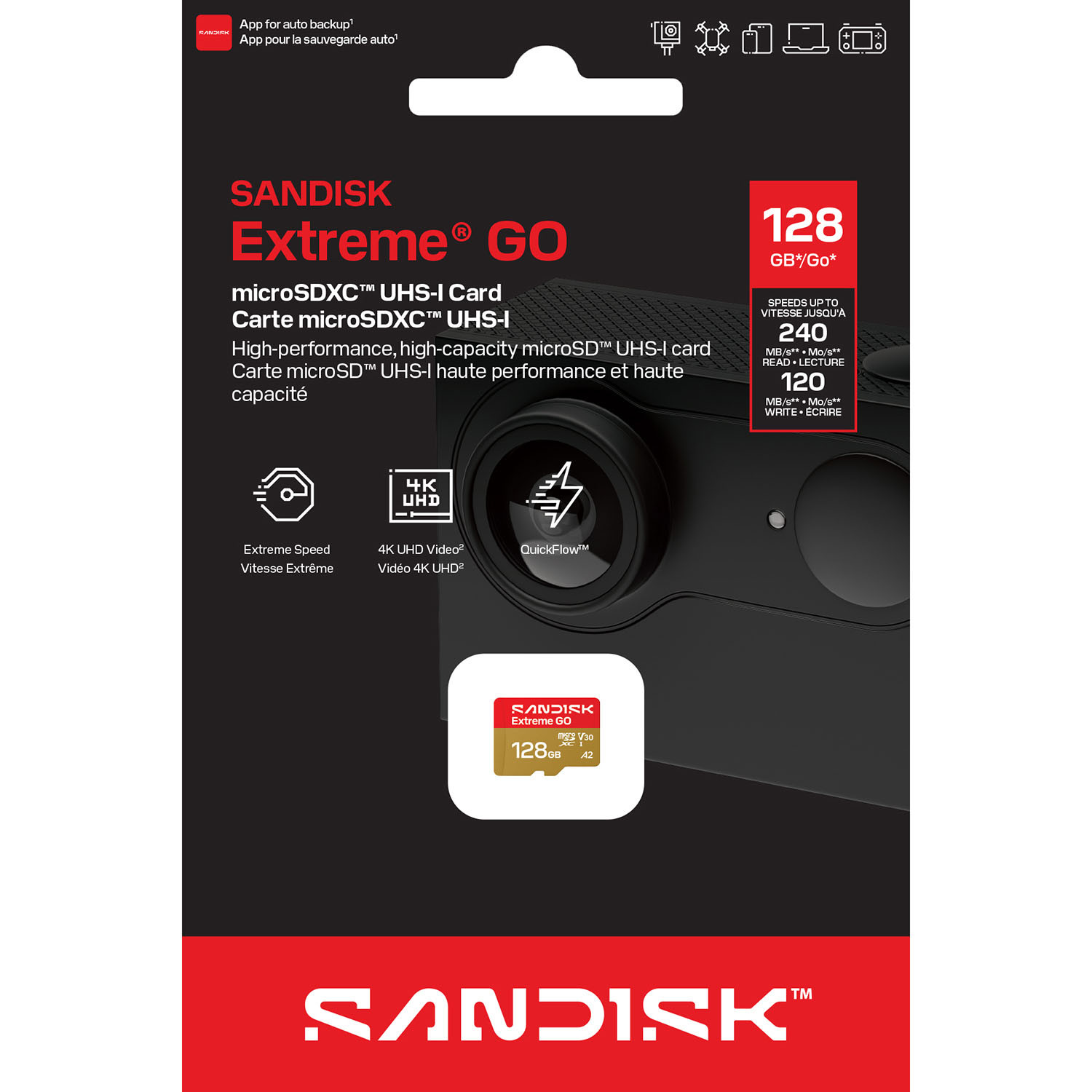 SANDISK MicroSD Extreme GO 128GB 128GB 240/120MB/s C10 UHS U3 V30 A1