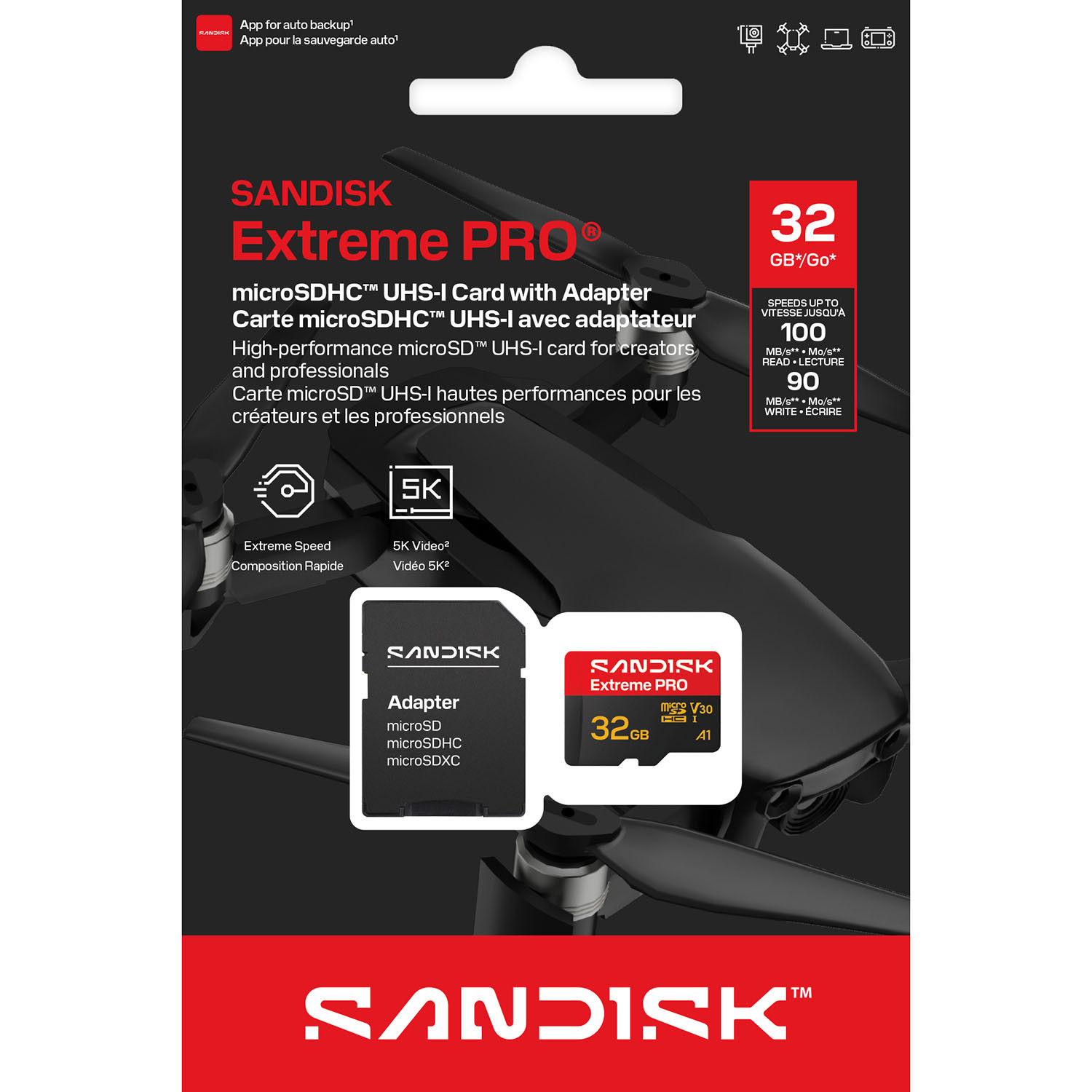 SANDISK MicroSD Extreme Pro 32GB 100/90MB/s C10 UHS U3 V30 A1 Adapter