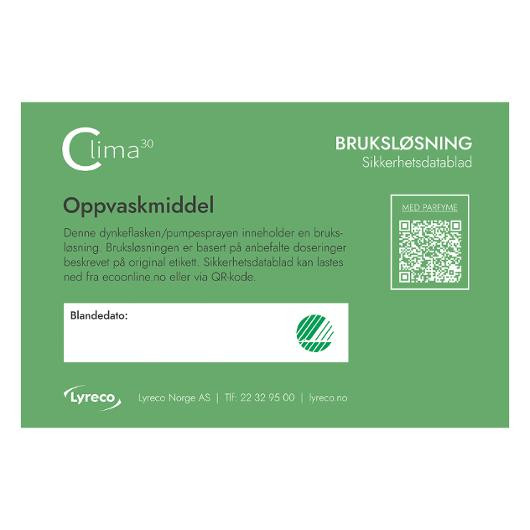 BildeBruksetikett Clima30 Oppvaskmiddel