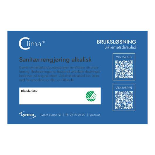 BildeBruksetikett Clima30 Sanitær Alkalisk