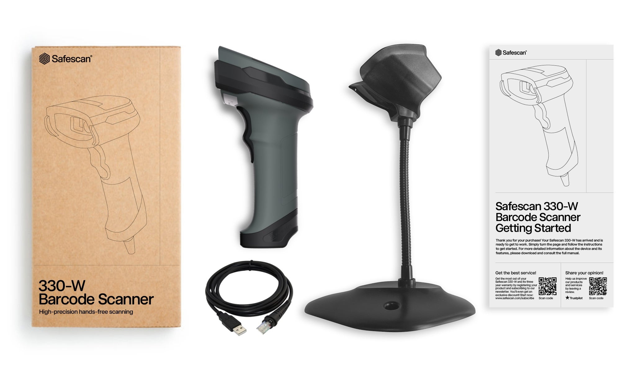 SAFESCAN 330-W Wired POS Barcode Scanner with stand