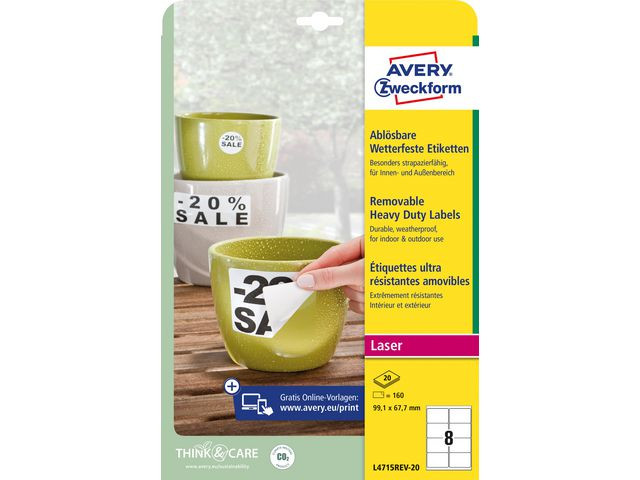 AVERY Avtakbar vrbestandig etiket 99,1x67,7mm (160)
