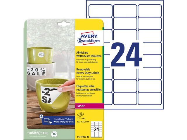 BildeAVERY Avtakbar vrbestandig etiket 63,5x33,9mm (480)