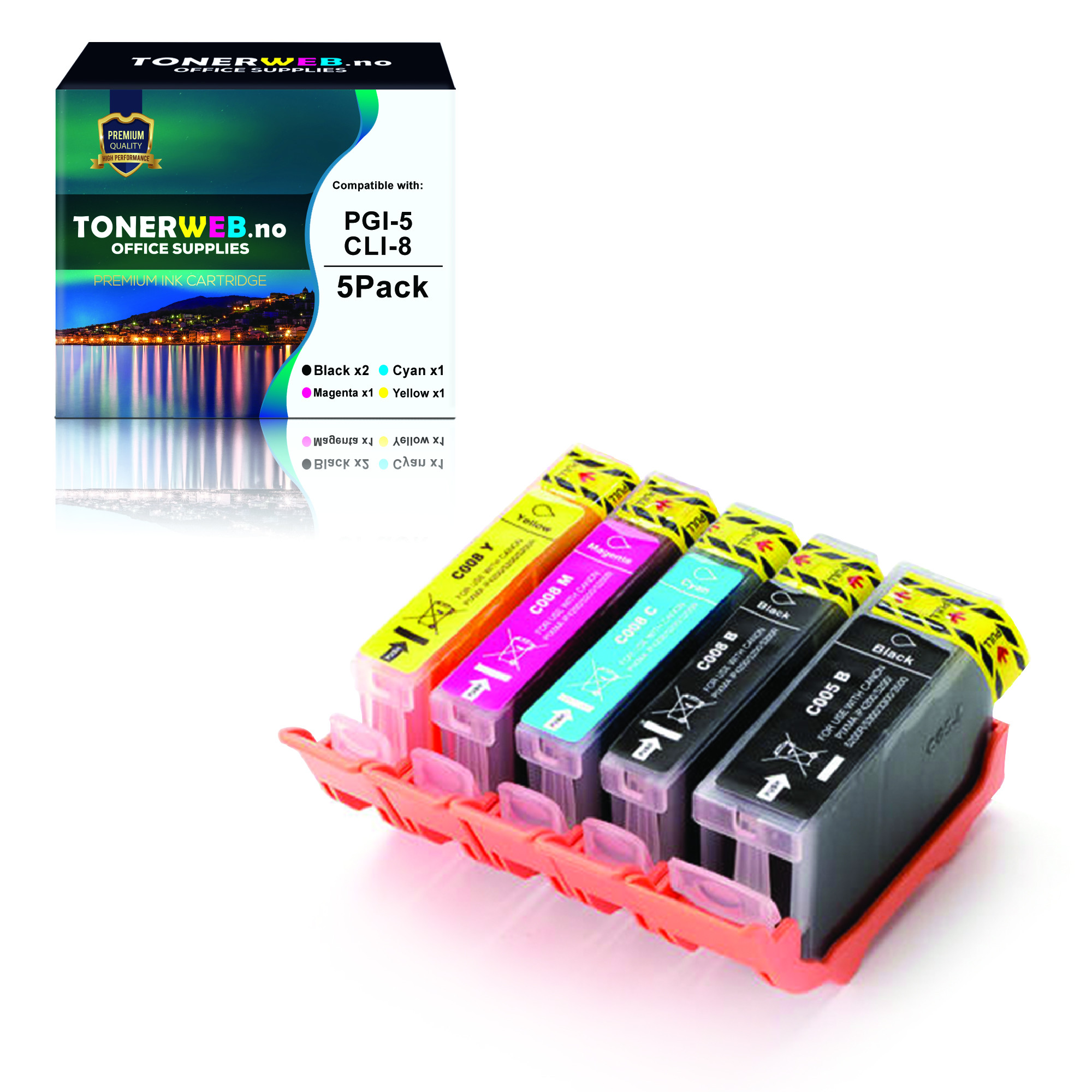 BildeCanon Blekkpakke BK/C/M/Y PGI-5 BK / CLI-8 (1x26,8 ml / 4x13,4 ml) - Erstatter