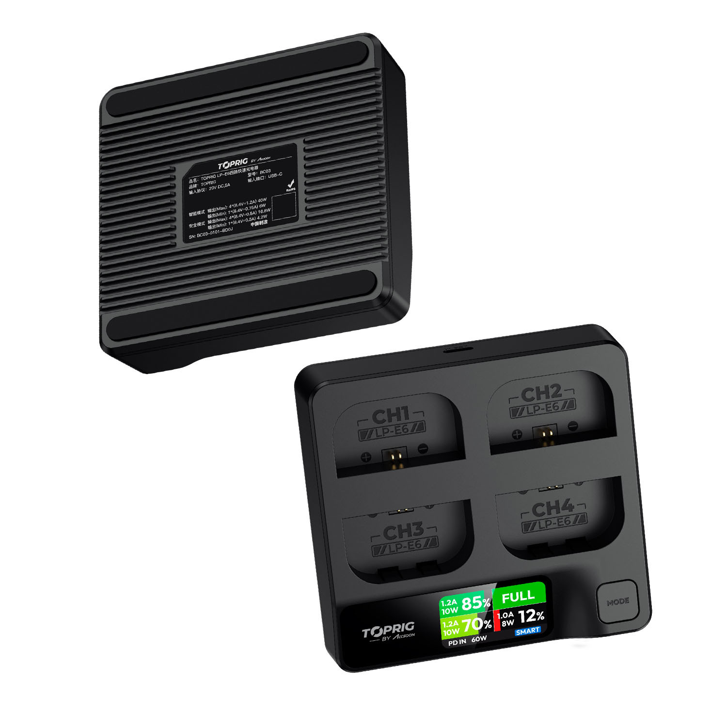 ACCSOON TopRig 100W 4-Bay 4-Bay LP-E6 Fast Charger