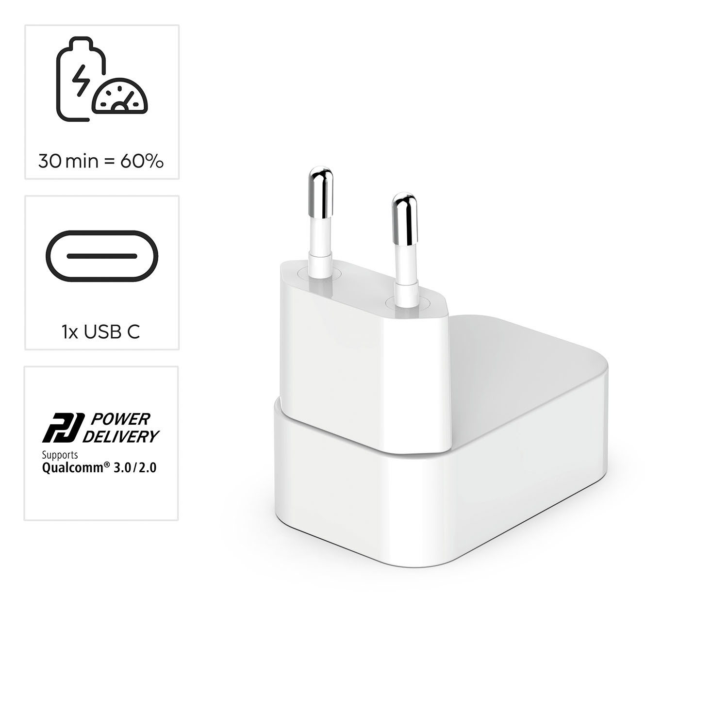 HAMA Fast Folding Mini Charger 1xUSB-C GaN PD 30W White