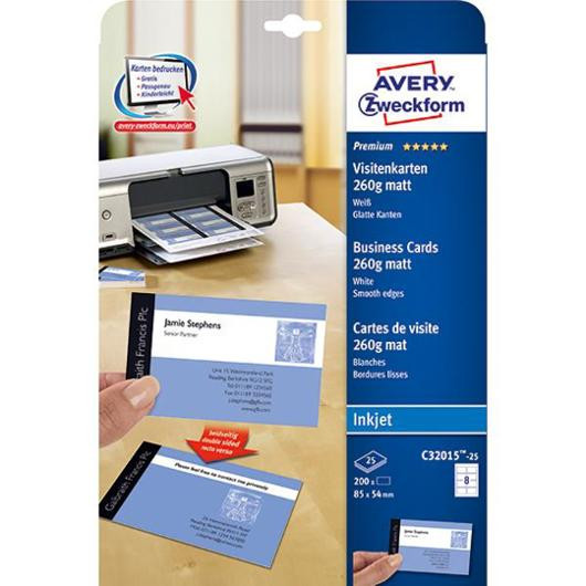 Visittkort Avery Inkjet 85X54 260G (200 stk)