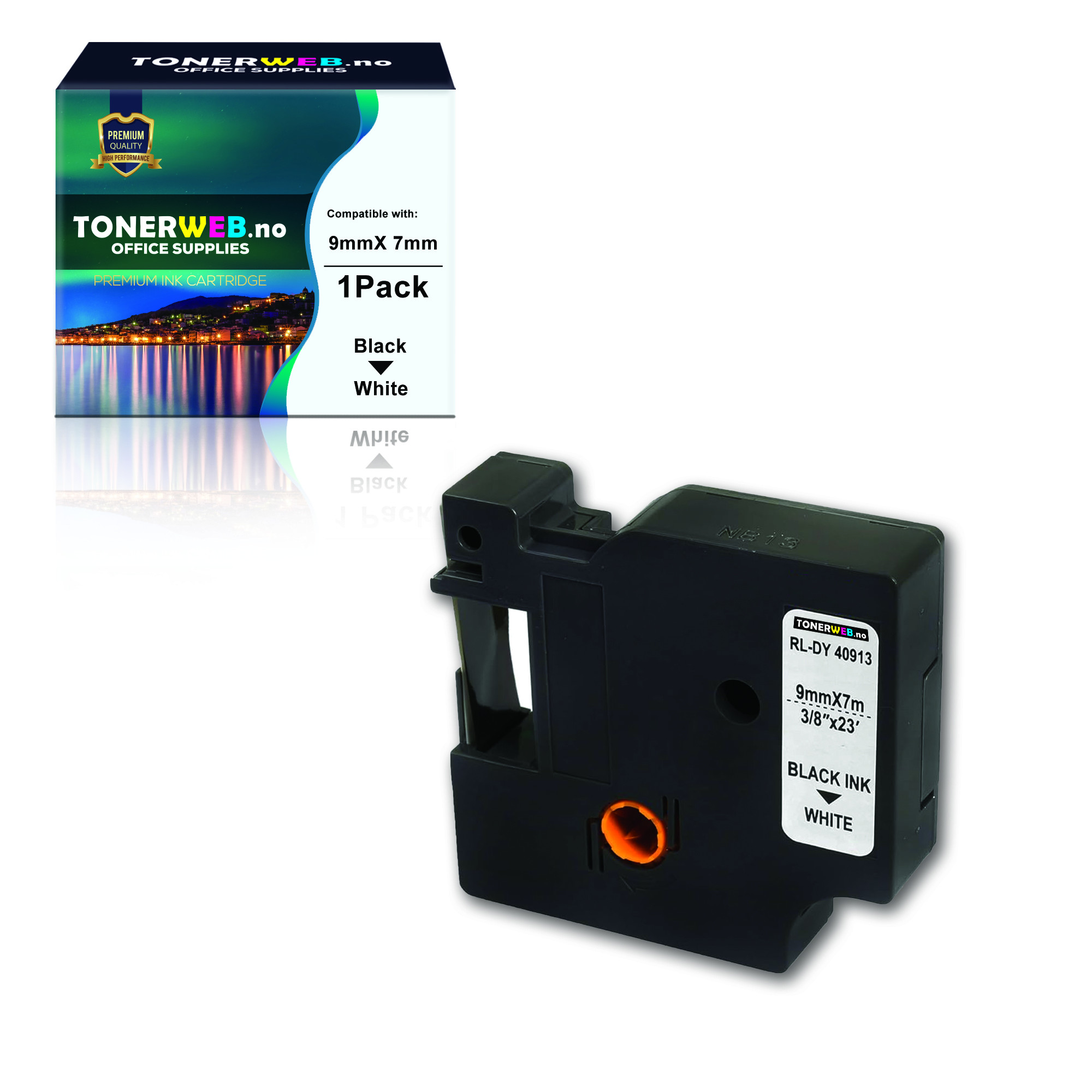 BildeDYMO Tape D1 9mm X 7m Sort På Hvit - Erstatter 40913