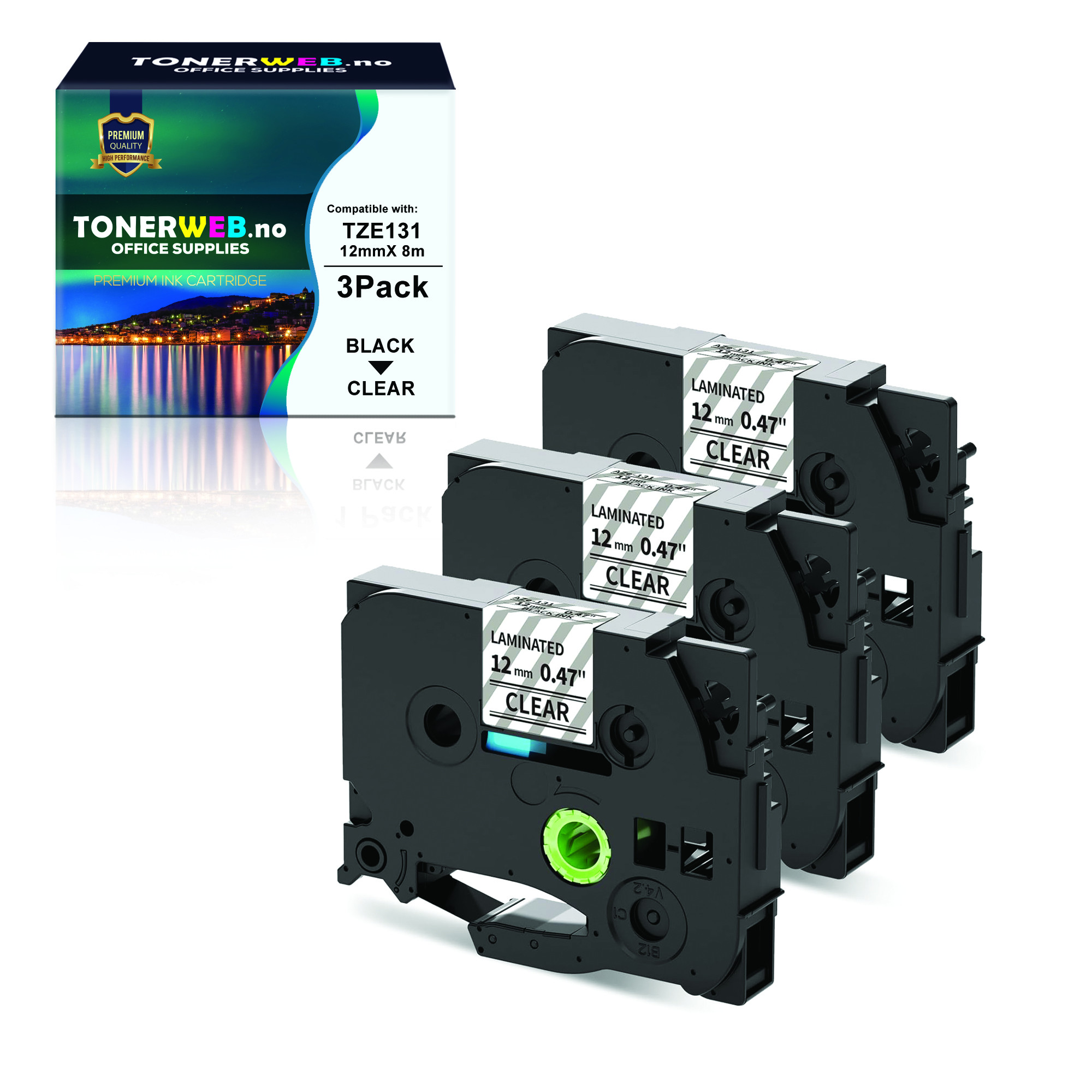 BildeBrother Tape, erstatter Brother 3-pakk TZE131 12mmx8m Sort På Klar