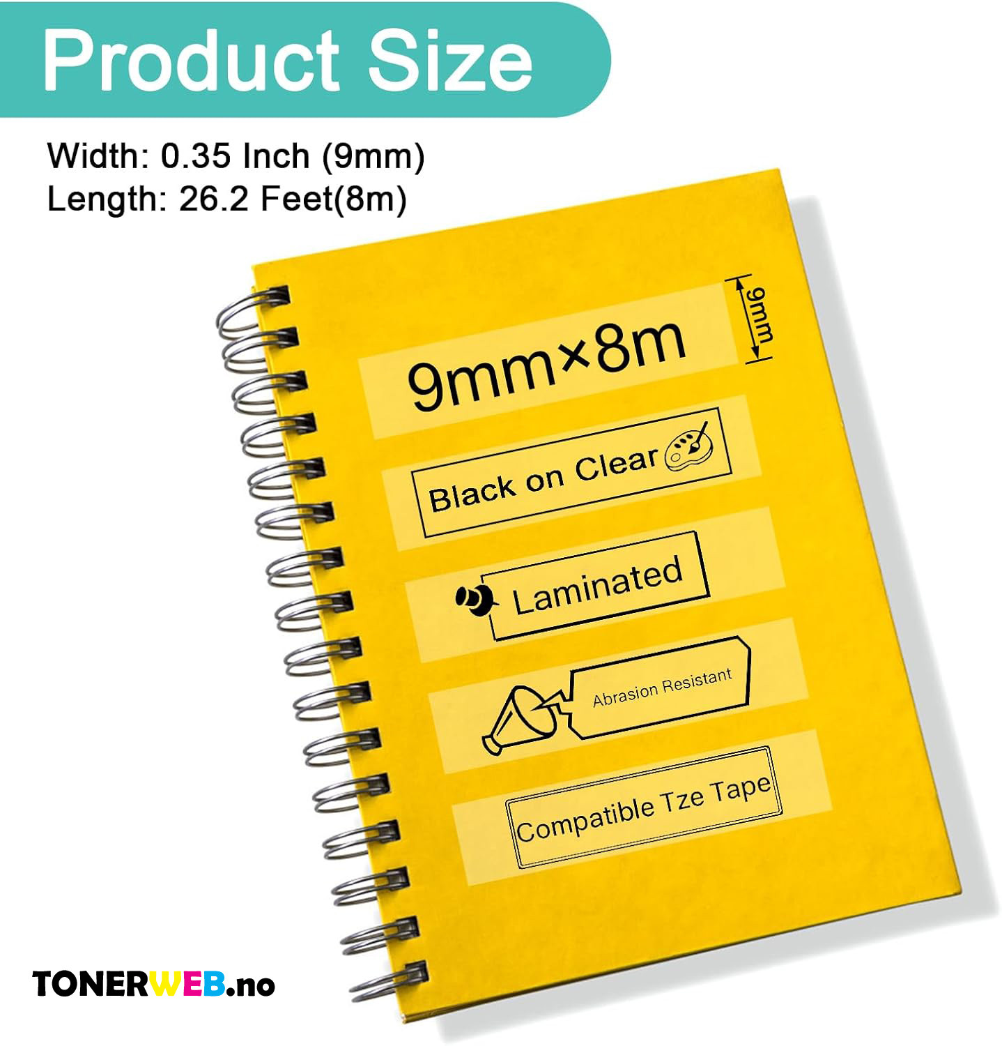 Brother Tape, erstatter Brother P-Touch TZ-121 Sort På Klar 9mm (8m)