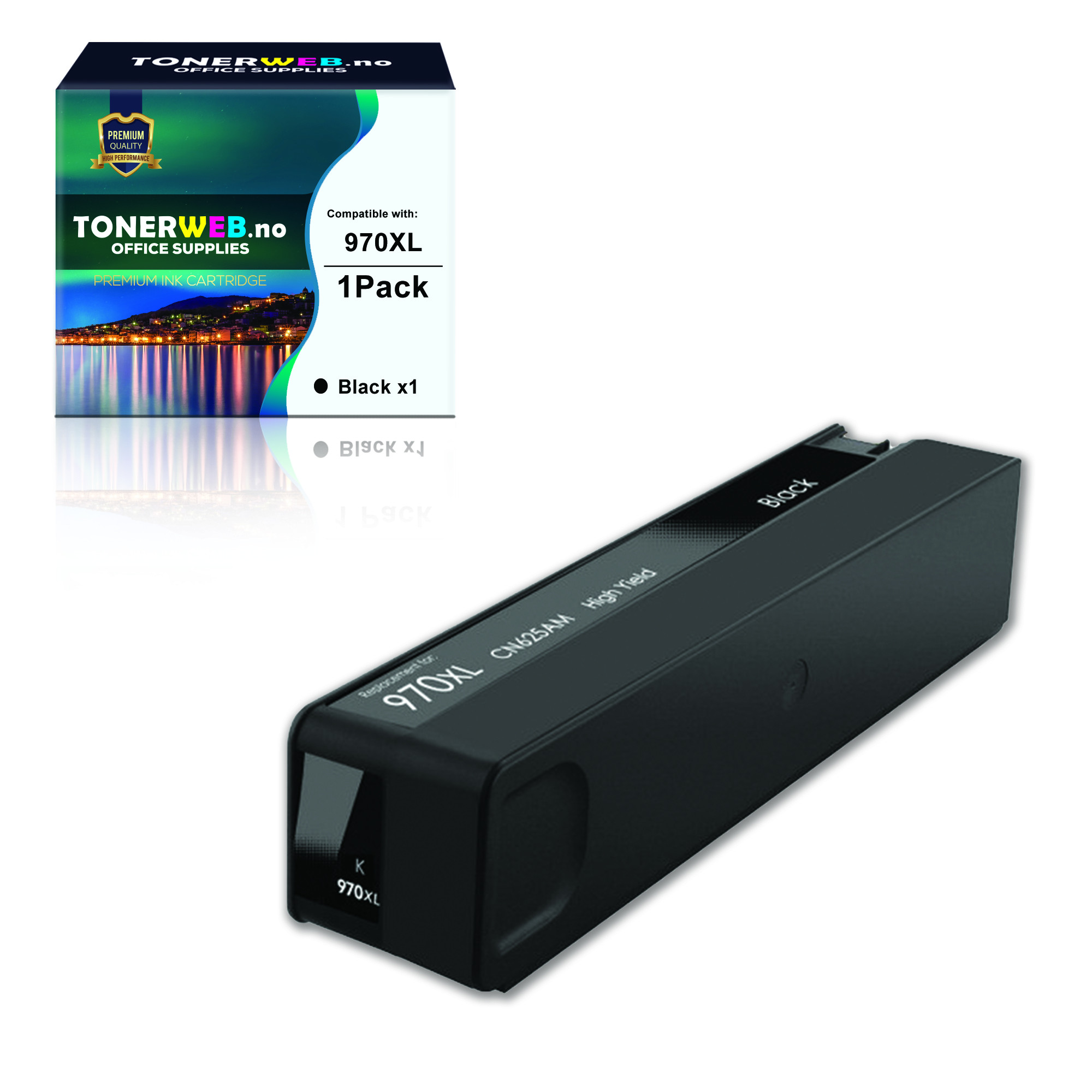 Blekkpatron, erstatter HP Sort 970XL (256 ml) 