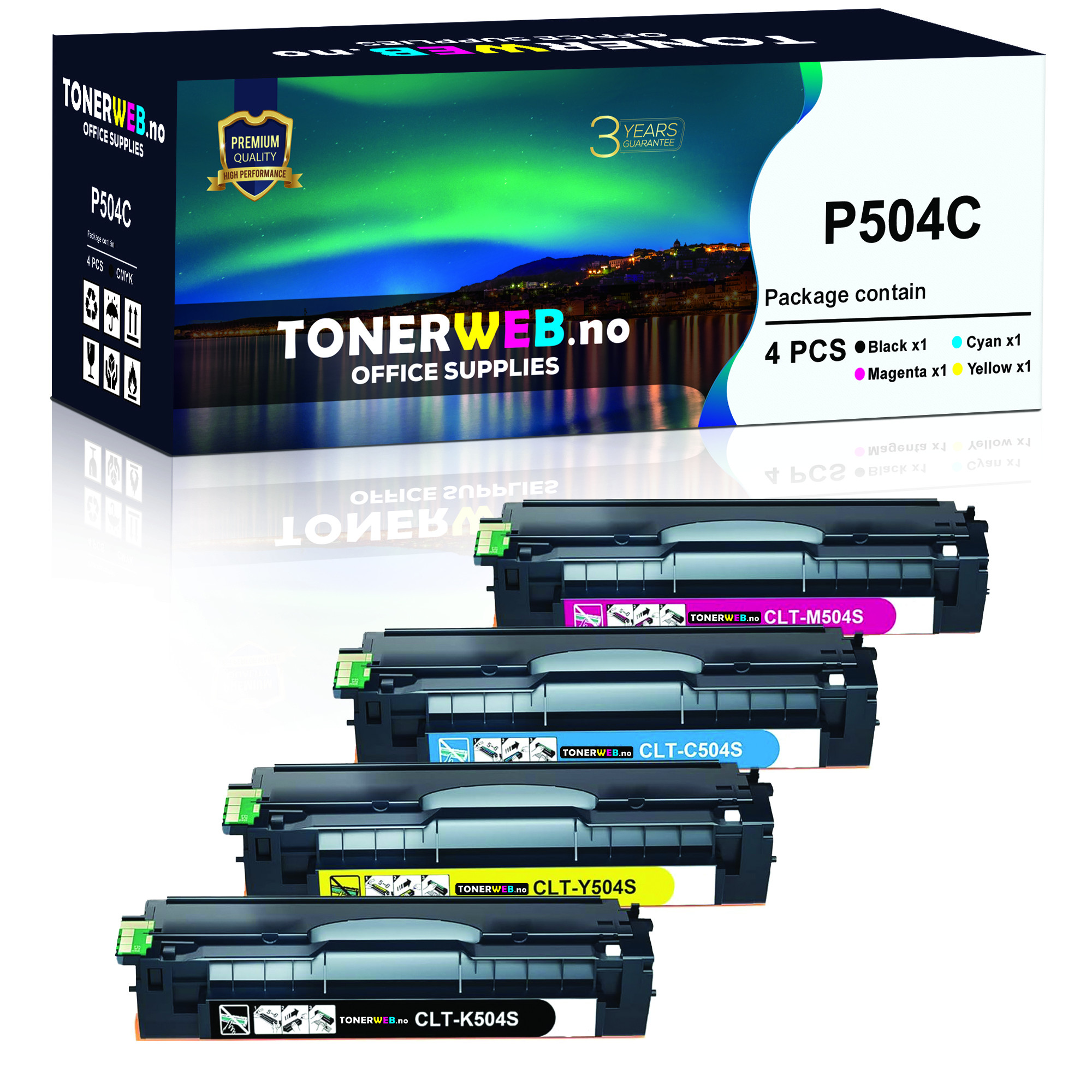 BildeTonerpakke, erstatter Samsung P504C BK/C/M/Y (4*1800 sider)