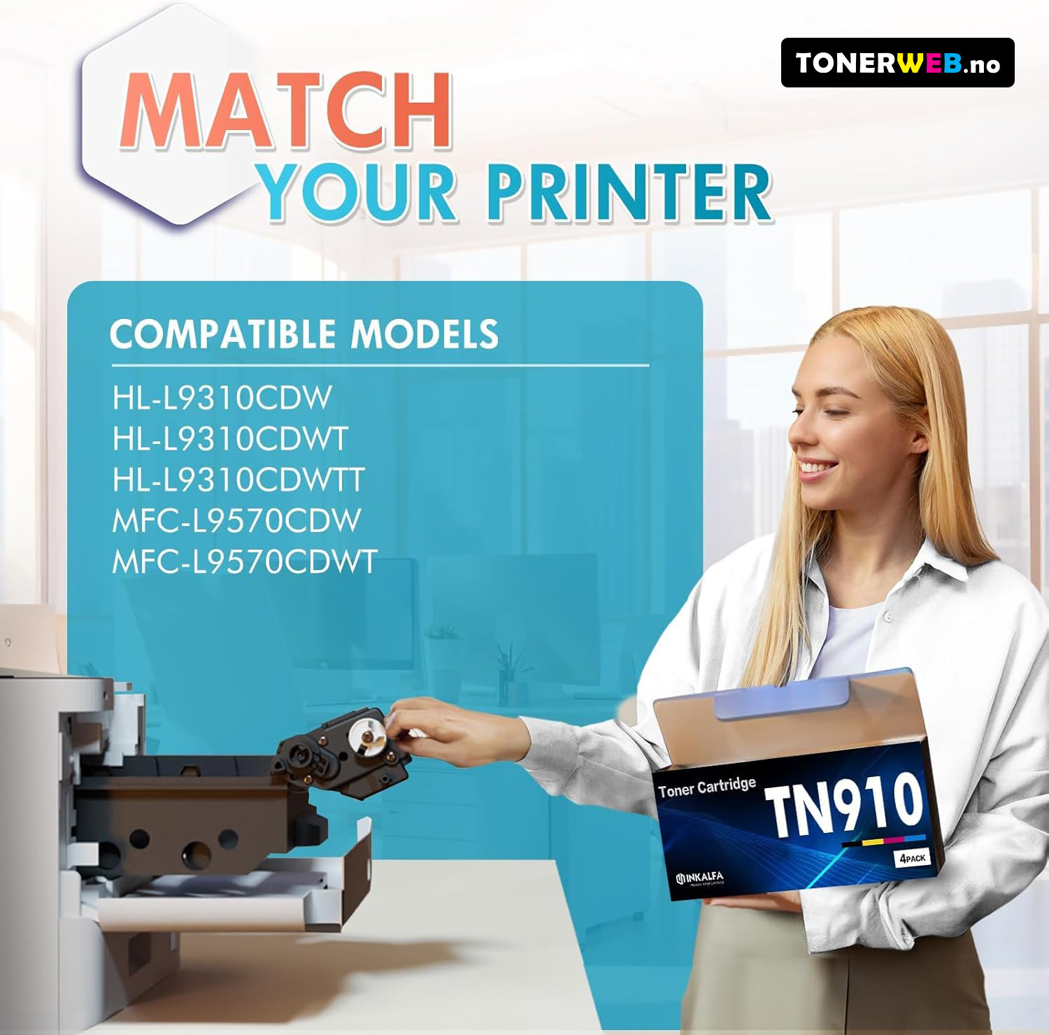 Tonerkassett, erstatter Brother TN910C  Cyan