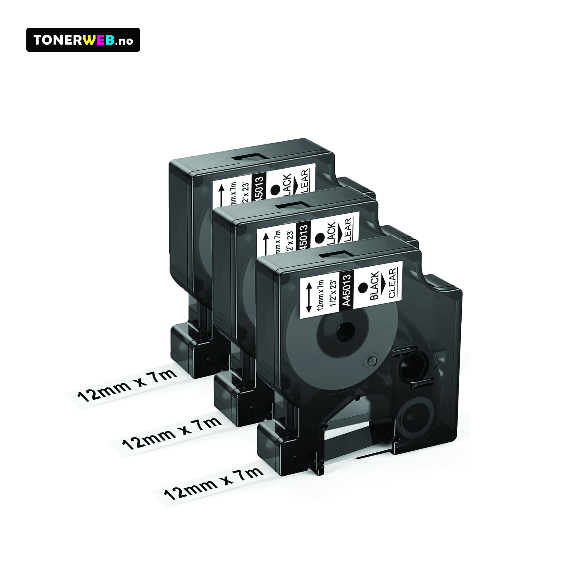 3 x DYMO Tape D1 12mm x 7m sort/klar S0720500 - Erstatter 45010