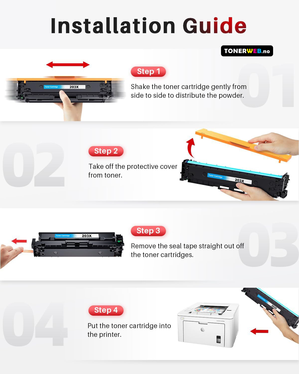 Tonerkassett, erstatter Tonerpakke 203X BK/C/M/Y