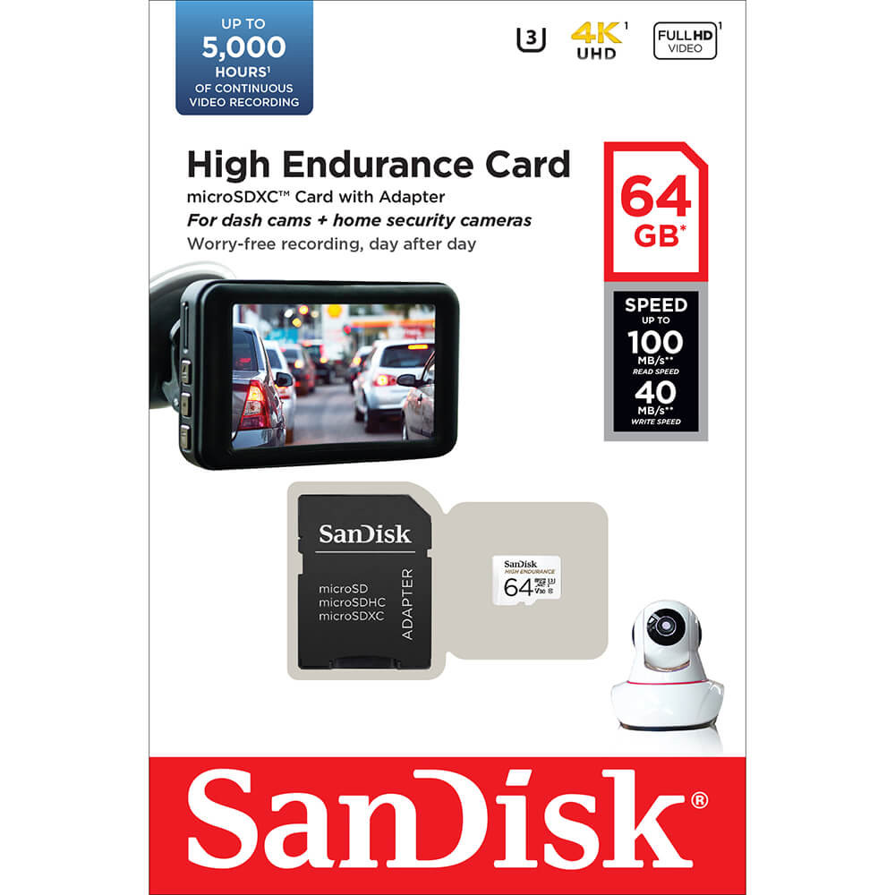 SANDISK Minnekort MicroSDXC 64GB High Endurance med adap