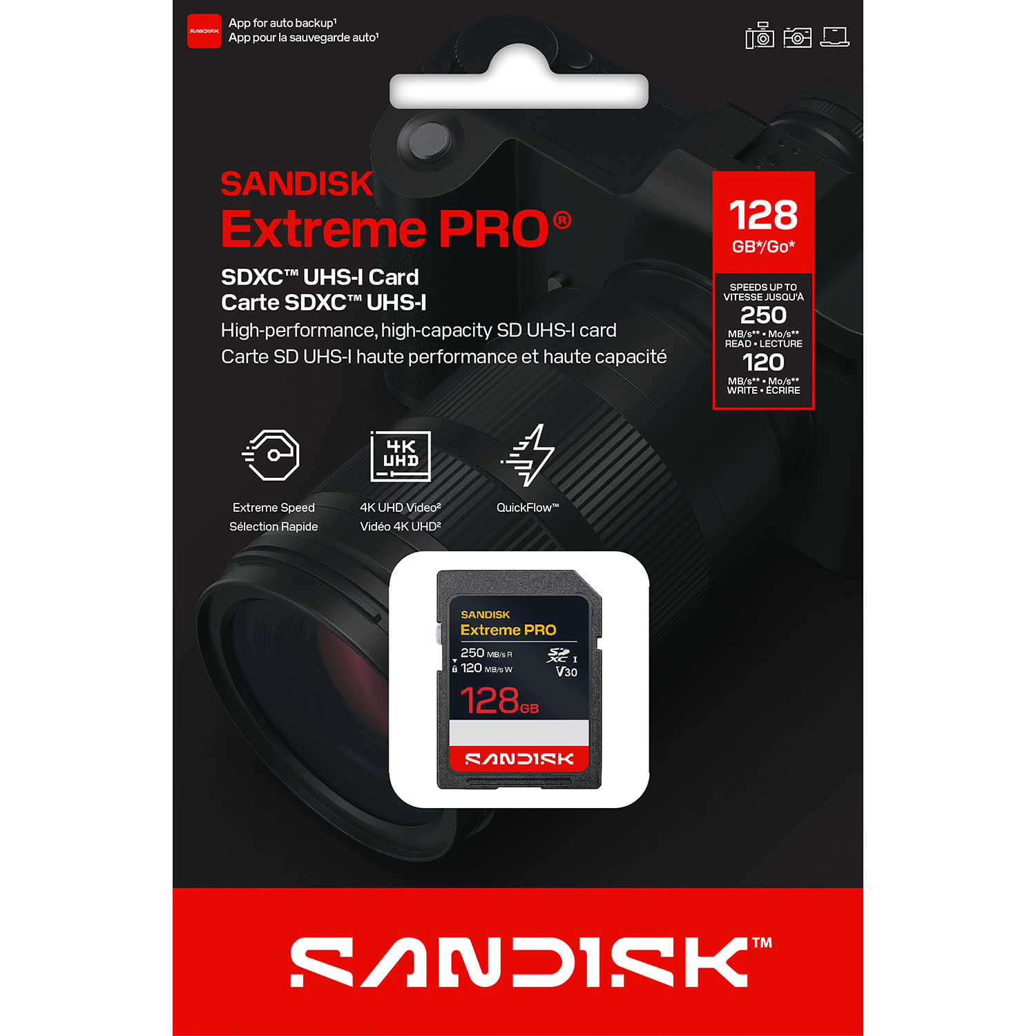SANDISK SD Extreme Pro 128GB 250/120MB/s C10 UHS U3 V30 RPD2