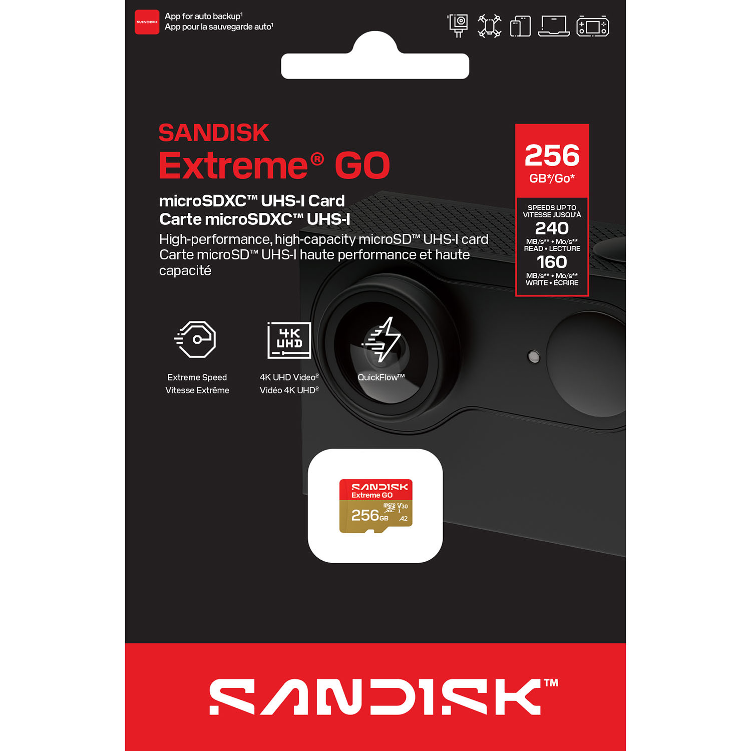 SANDISK MicroSD Extreme GO 256GB 256GB 240/160MB/s C10 UHS U3 V30 A1