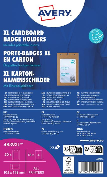 BildeNavneskiltholder i papp XL 105x148mm (50)