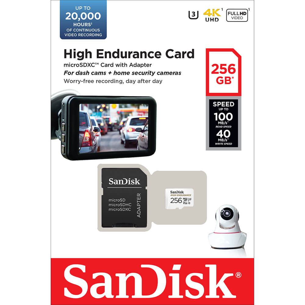 SANDISK Minnekort MicroSDXC 256GB High Endurance med adap