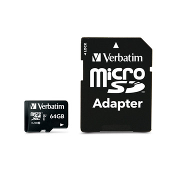 Verbatim Micro SDXC Minnekort 64GB Class 10 m/adapter