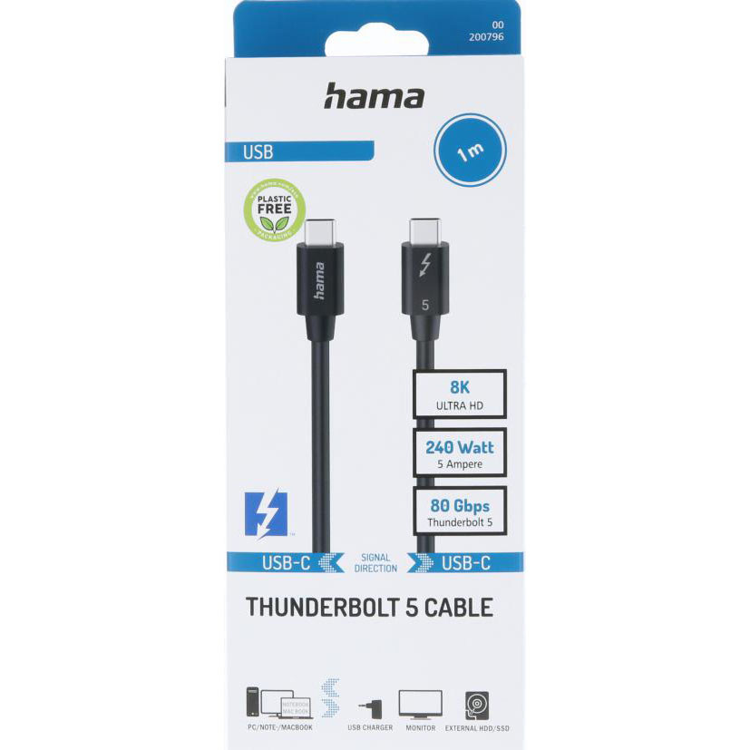 HAMA Cable USB-C Thunderbolt 5 80 Gbit/s Ultra-HD 8K 1.0m Black