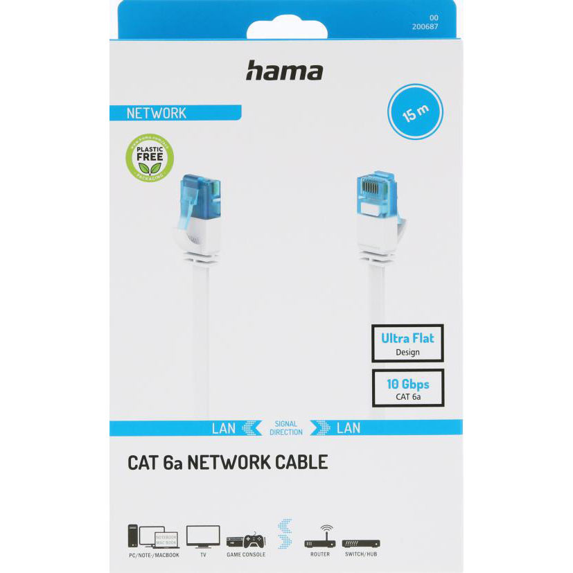 HAMA Cable Network CAT6a 10Gbit/s U/UTP Flat 15m White