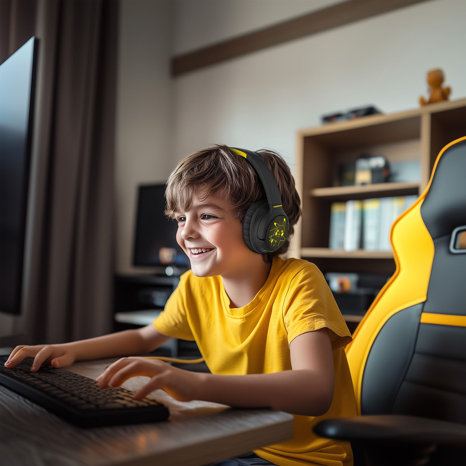 POKEMON Pikachu Headphone Over-Ear Wireless LED Light Sharing Aux