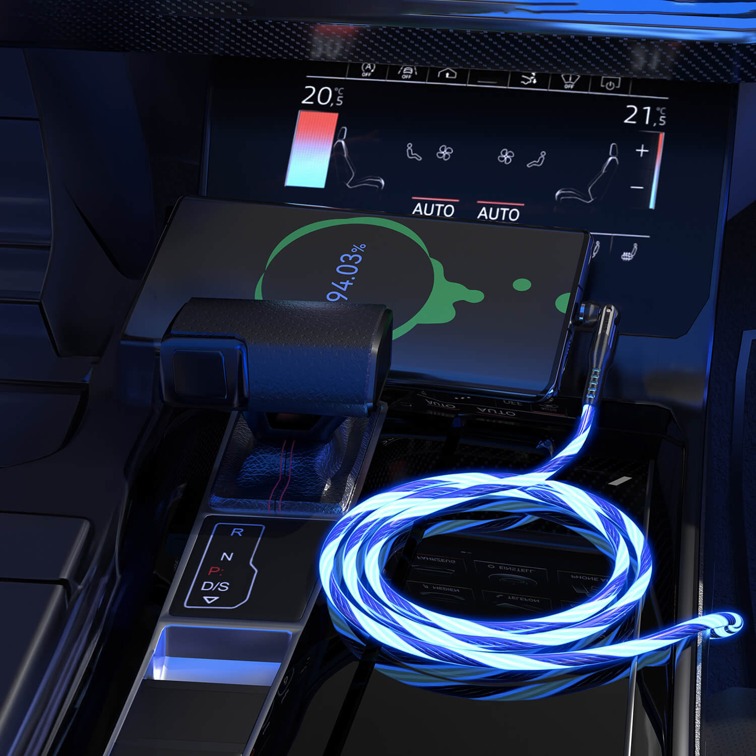 STATIK PowerPivot Pro, Glowing LED USB-C to USB-C, 1m