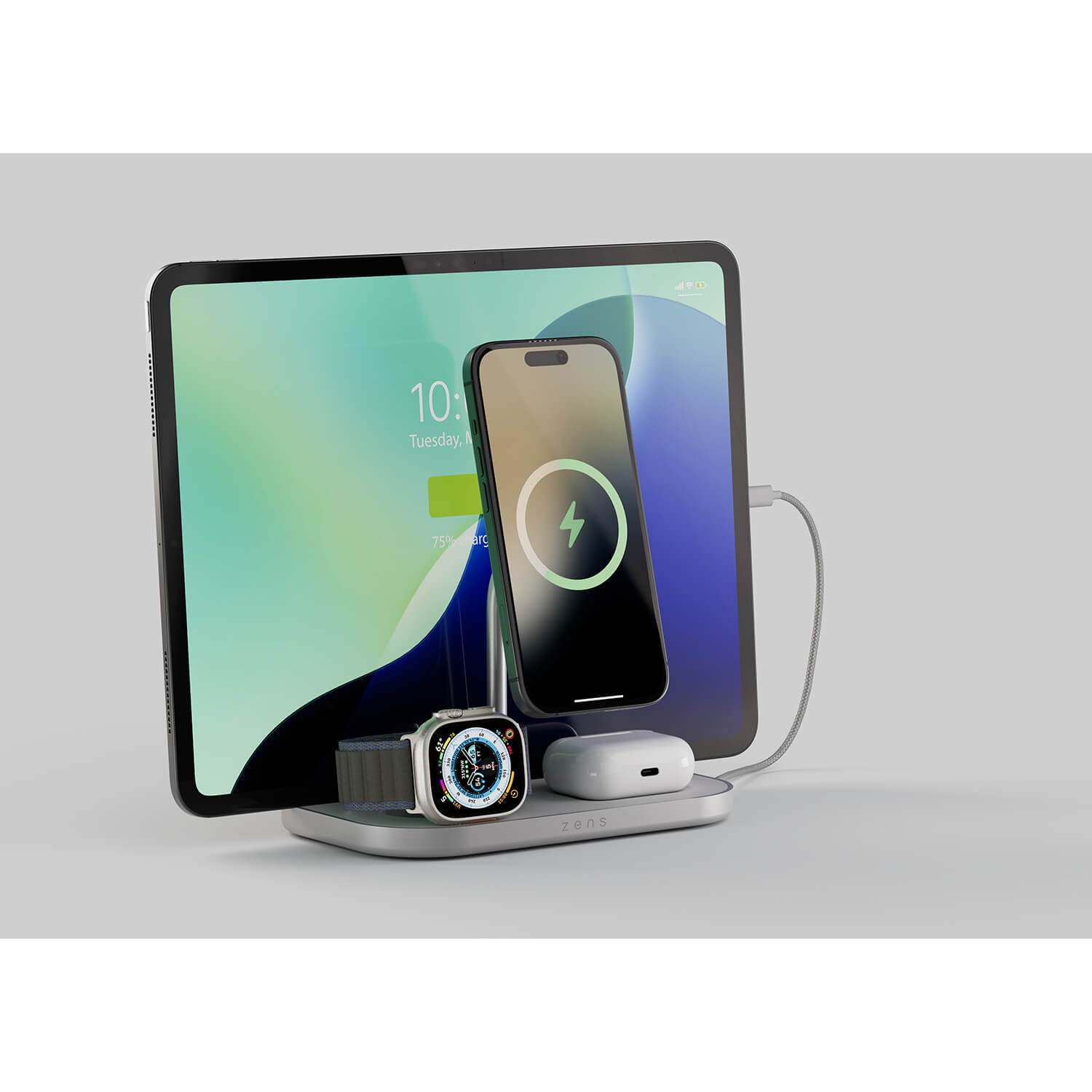 ZENS Wireless Charger 4-in-1 Qi2 60W USB-C Out White
