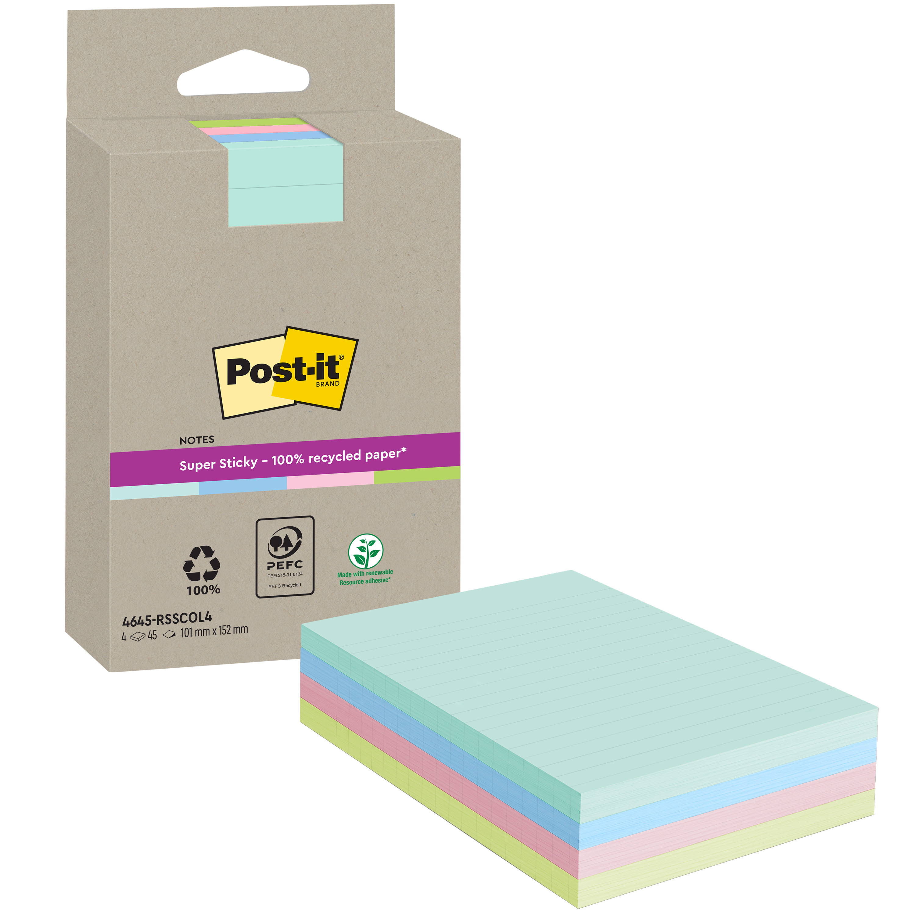 BildePost-it SS Recycled Mix colors ruled 102x152 45sh (4)