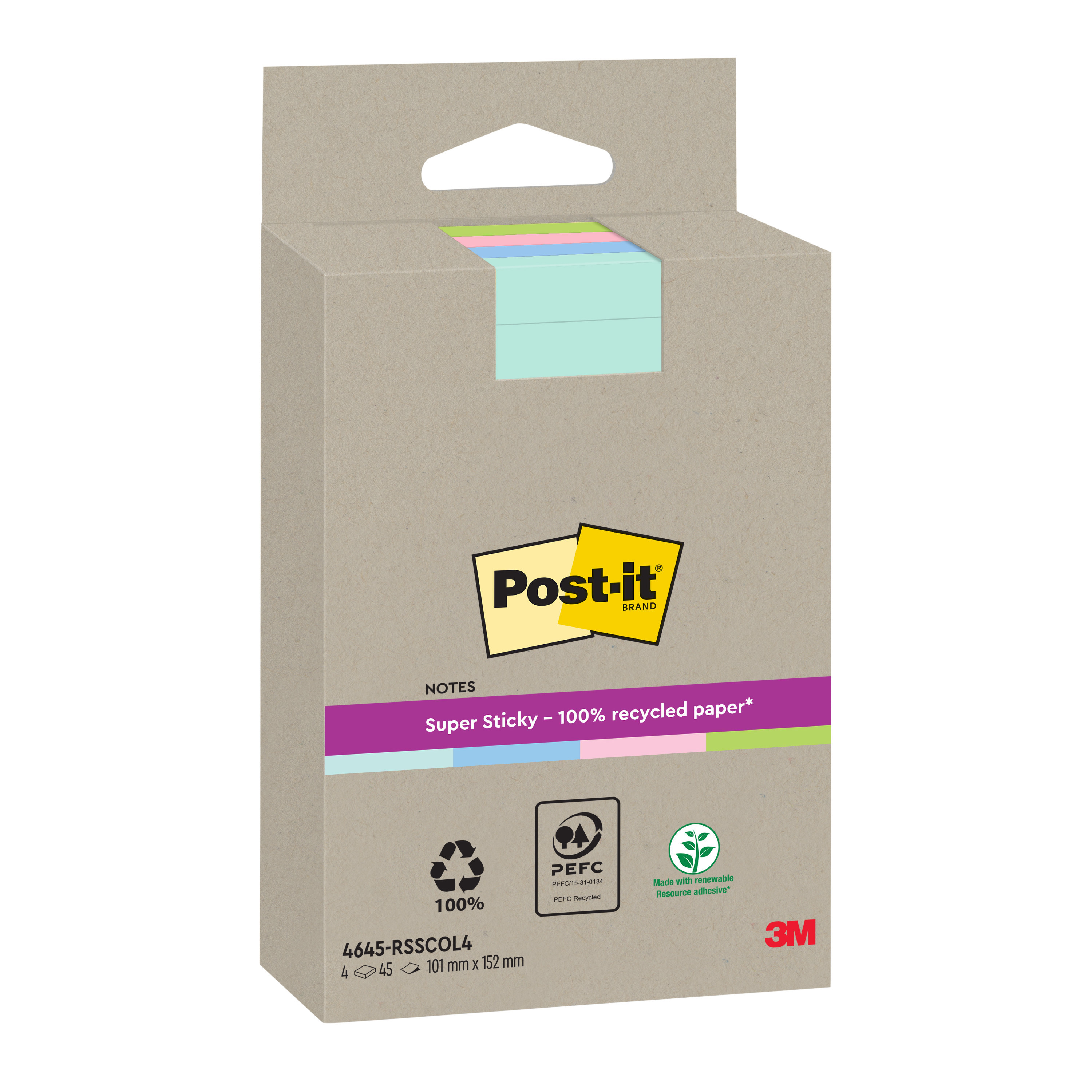 Post-it SS Recycled Mix colors ruled 102x152 45sh (4)