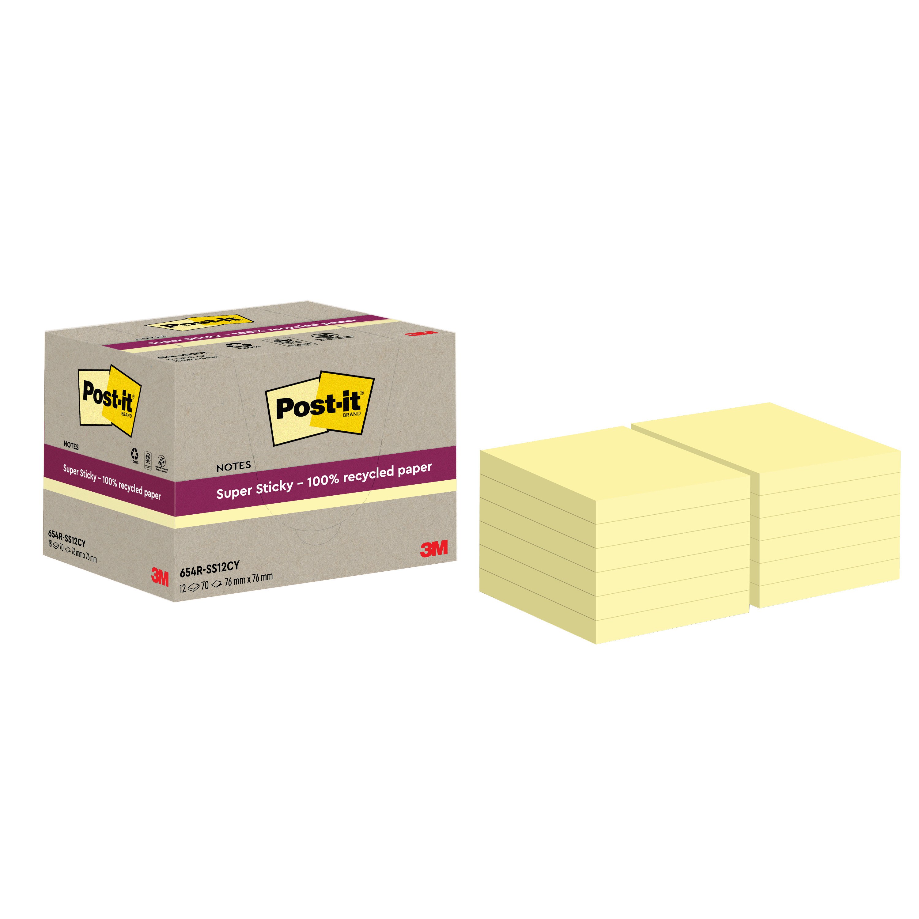 BildePost-it SS Recycled Canary Yellow 76x76 70sh (12)