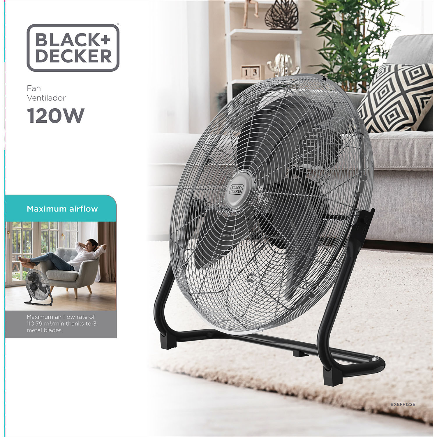 BLACK+DECKER Floor Fan 120W Black