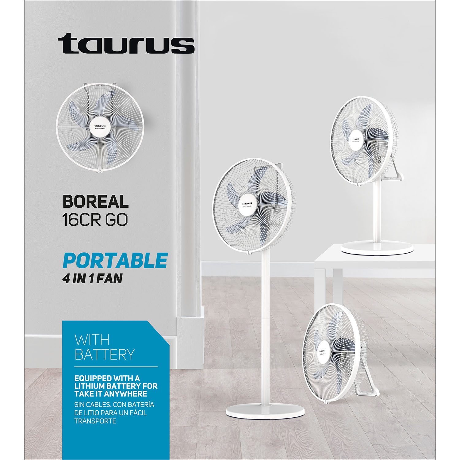 TAURUS Stand Fan 40cm Boreal 16 CR Go Rechargeable