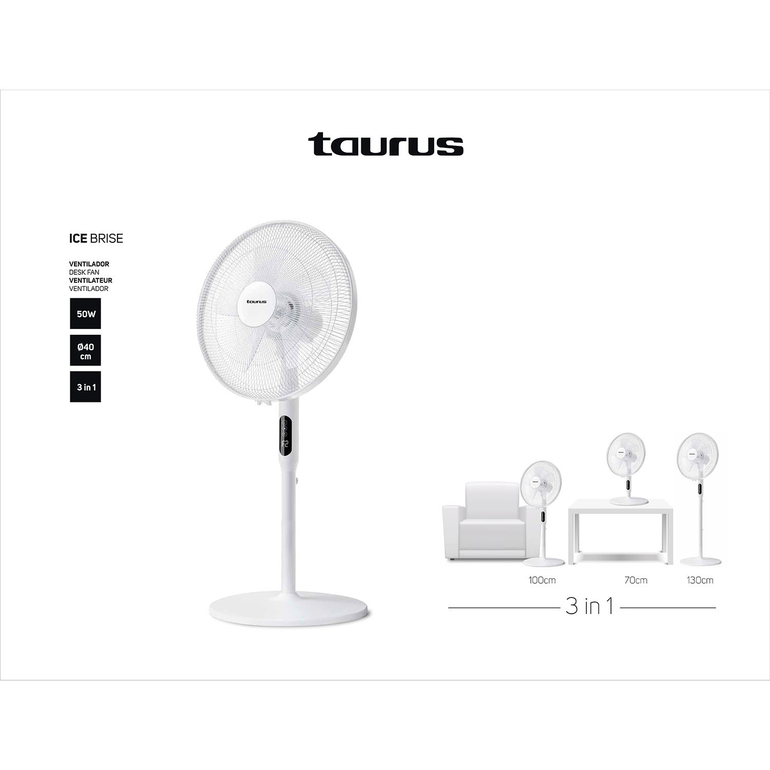 TAURUS Fan 40cm 3-In-1 Ice Brise White