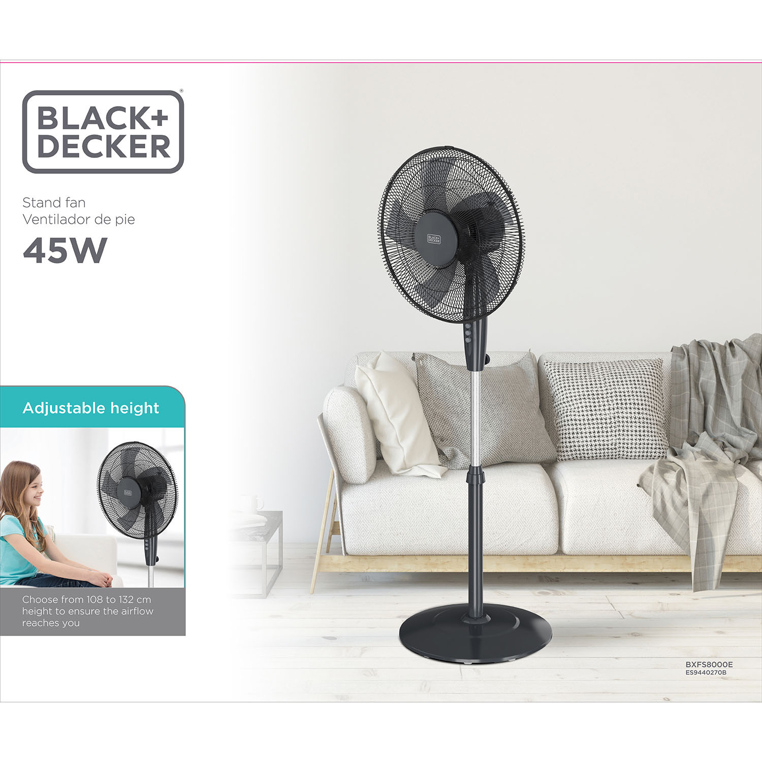 BLACK+DECKER Pedestal Fan 40 Cm 45W Black