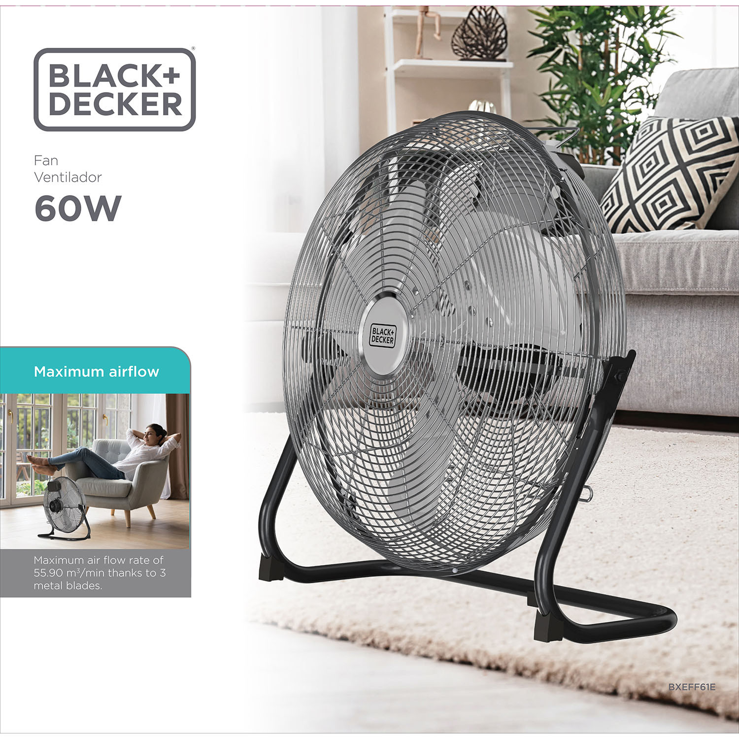 BLACK+DECKER Floor Fan 60W Black