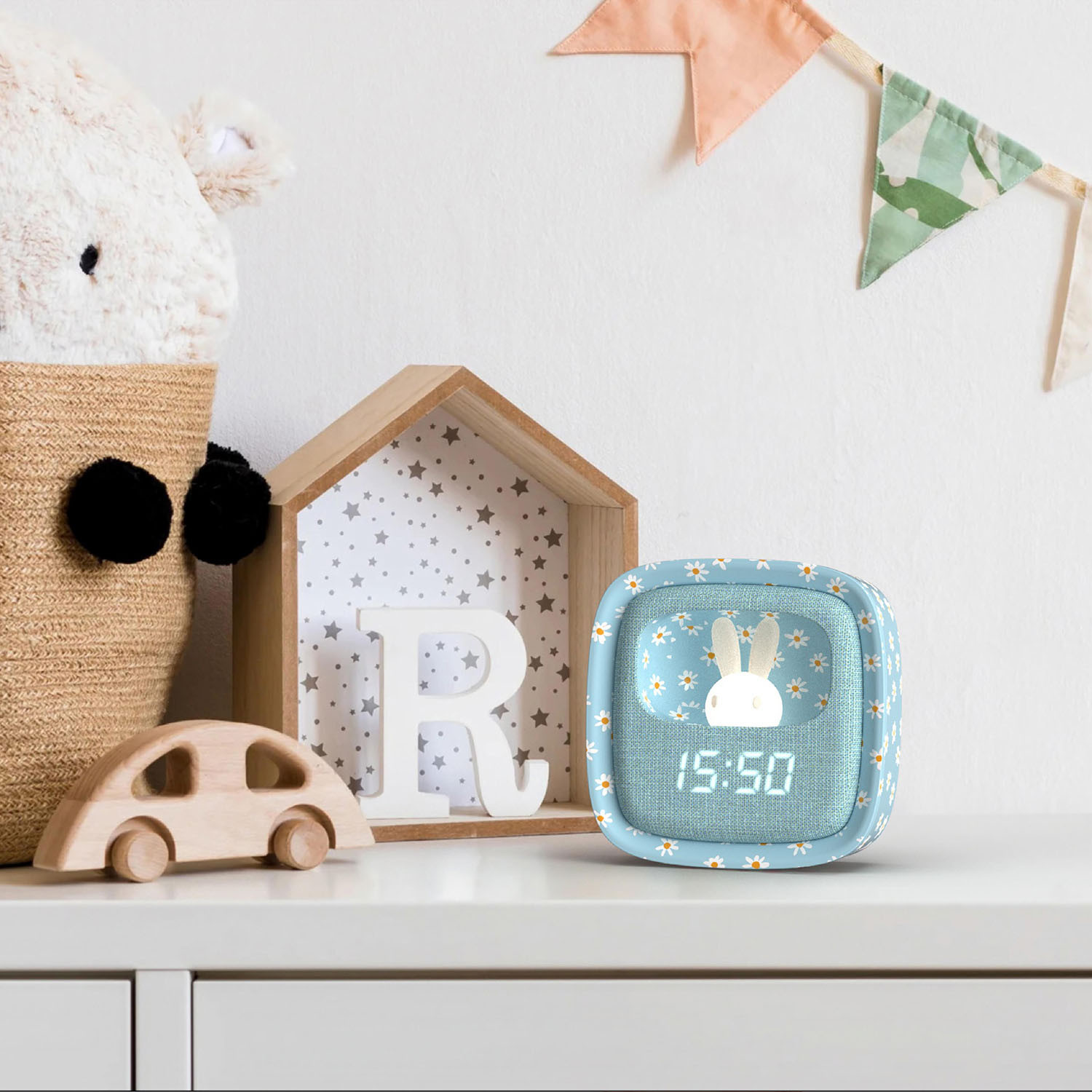 MOB Alarm Clock with Light Billy Clock Blue Flower