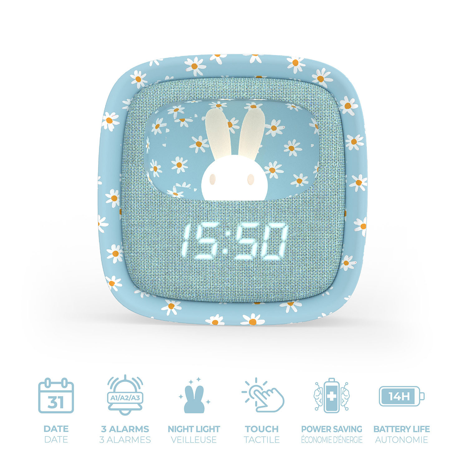 MOB Alarm Clock with Light Billy Clock Blue Flower