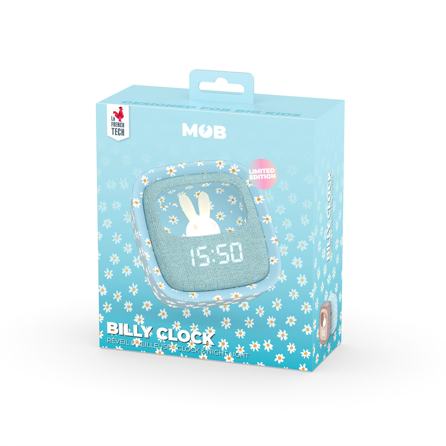 MOB Alarm Clock with Light Billy Clock Blue Flower
