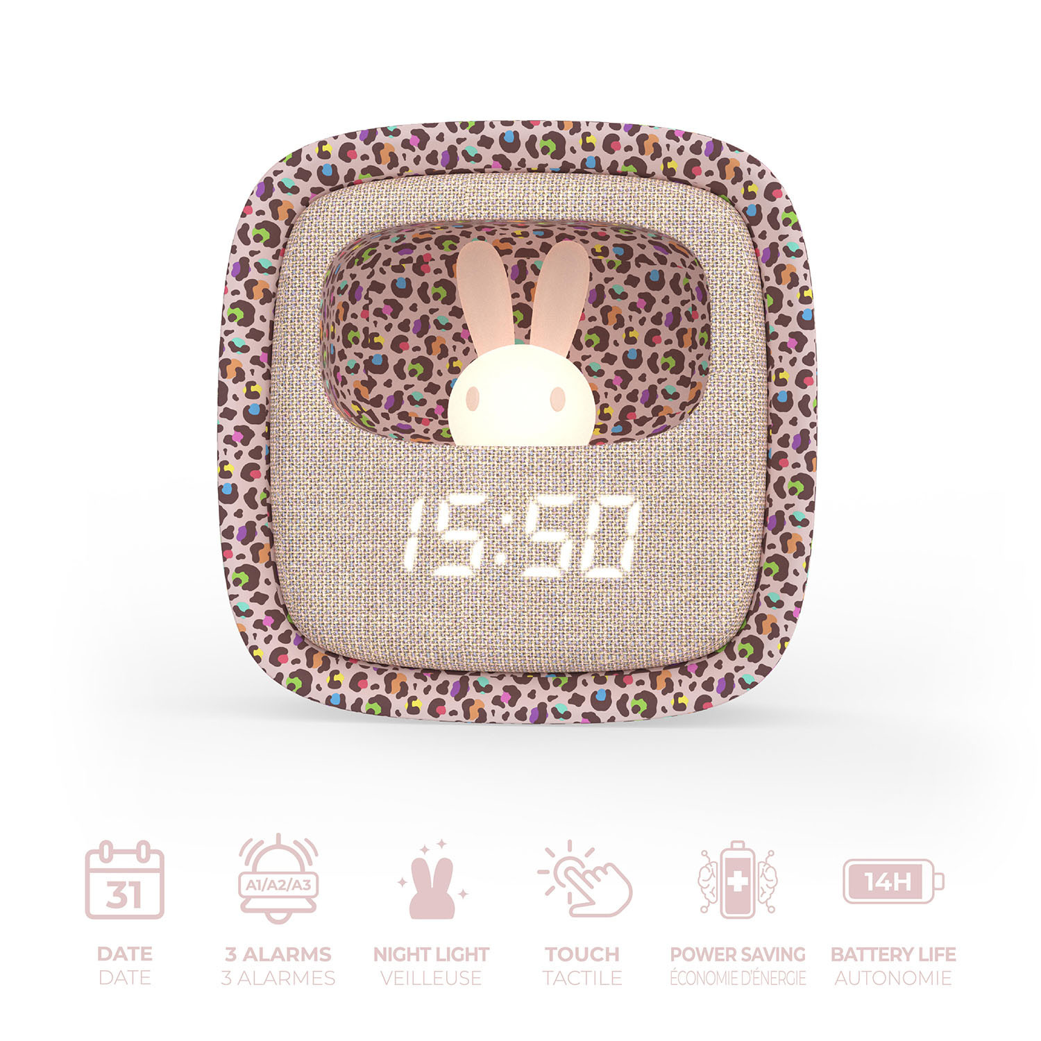 MOB Alarm Clock with Light Billy Clock Rainbow Leopard
