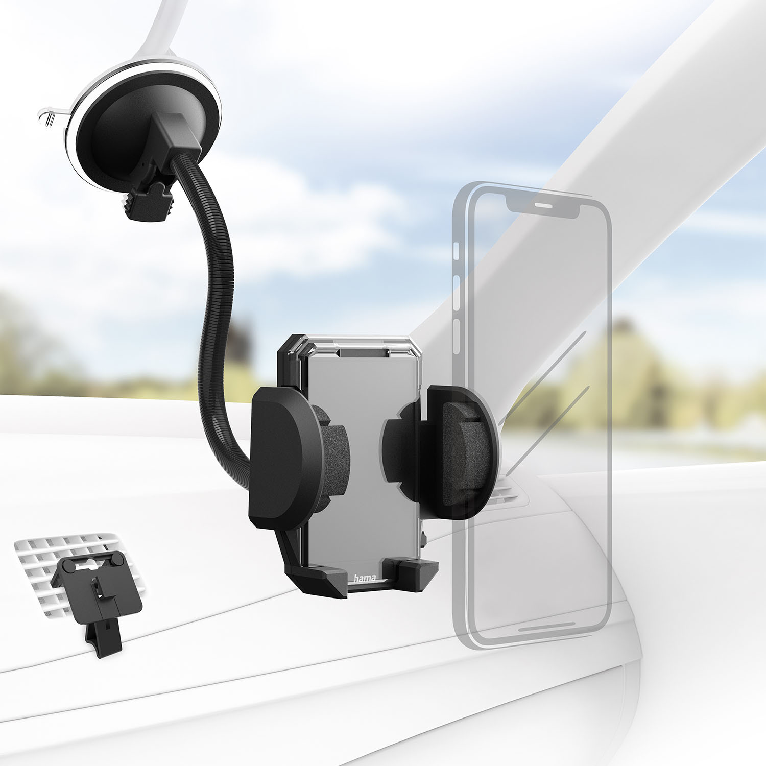 HAMA 2in1 Mobile Phone Holder Kit for Airwent/Windscreen, 360-degr