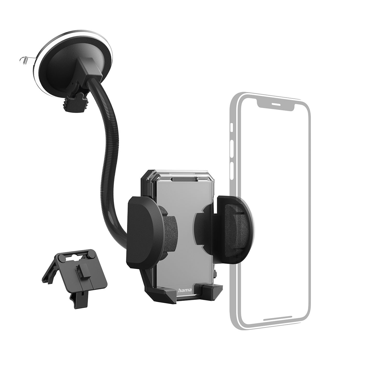HAMA 2in1 Mobile Phone Holder Kit for Airwent/Windscreen, 360-degr