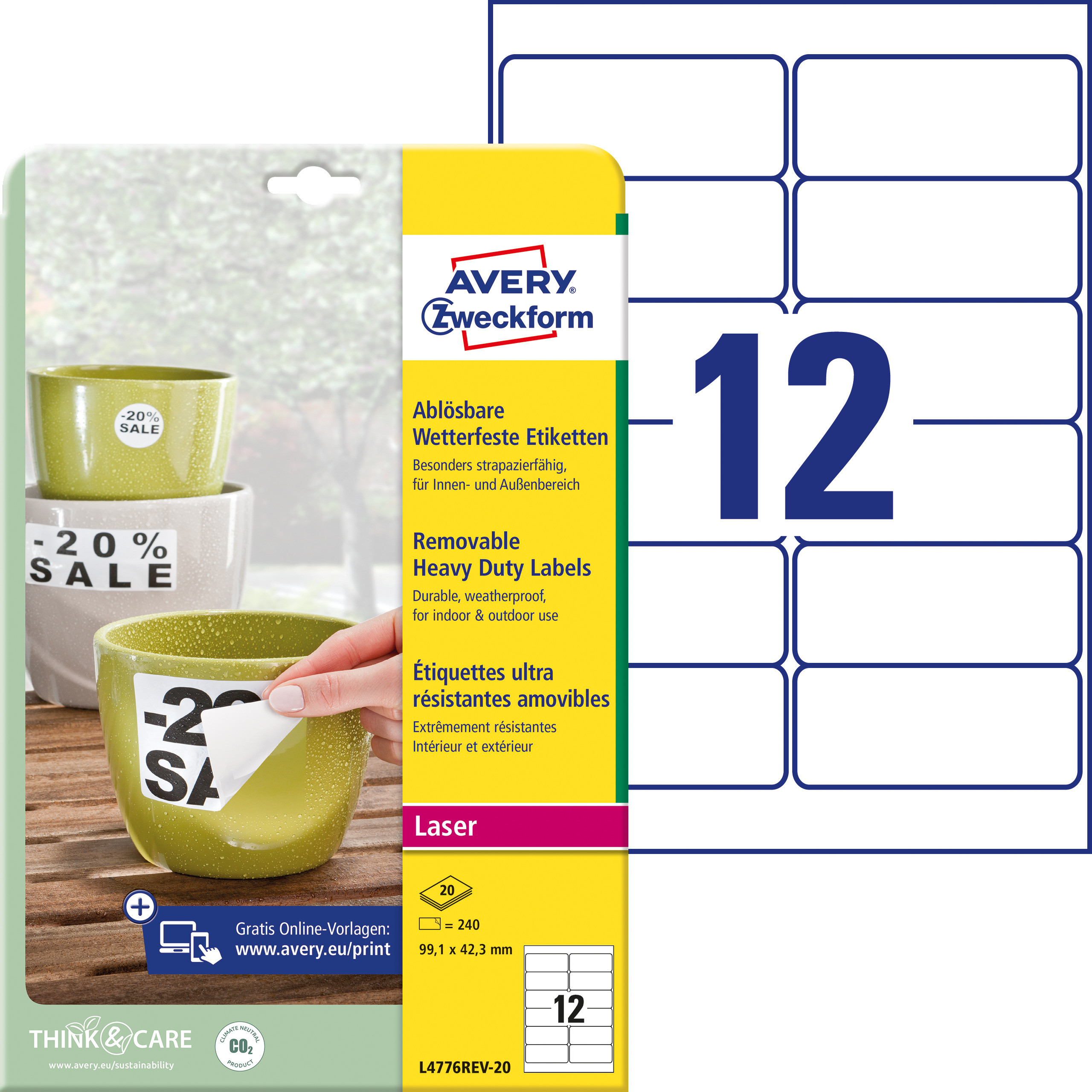 Etikett Avery Sterk Avtag 99,1X42,3 (240 stk)