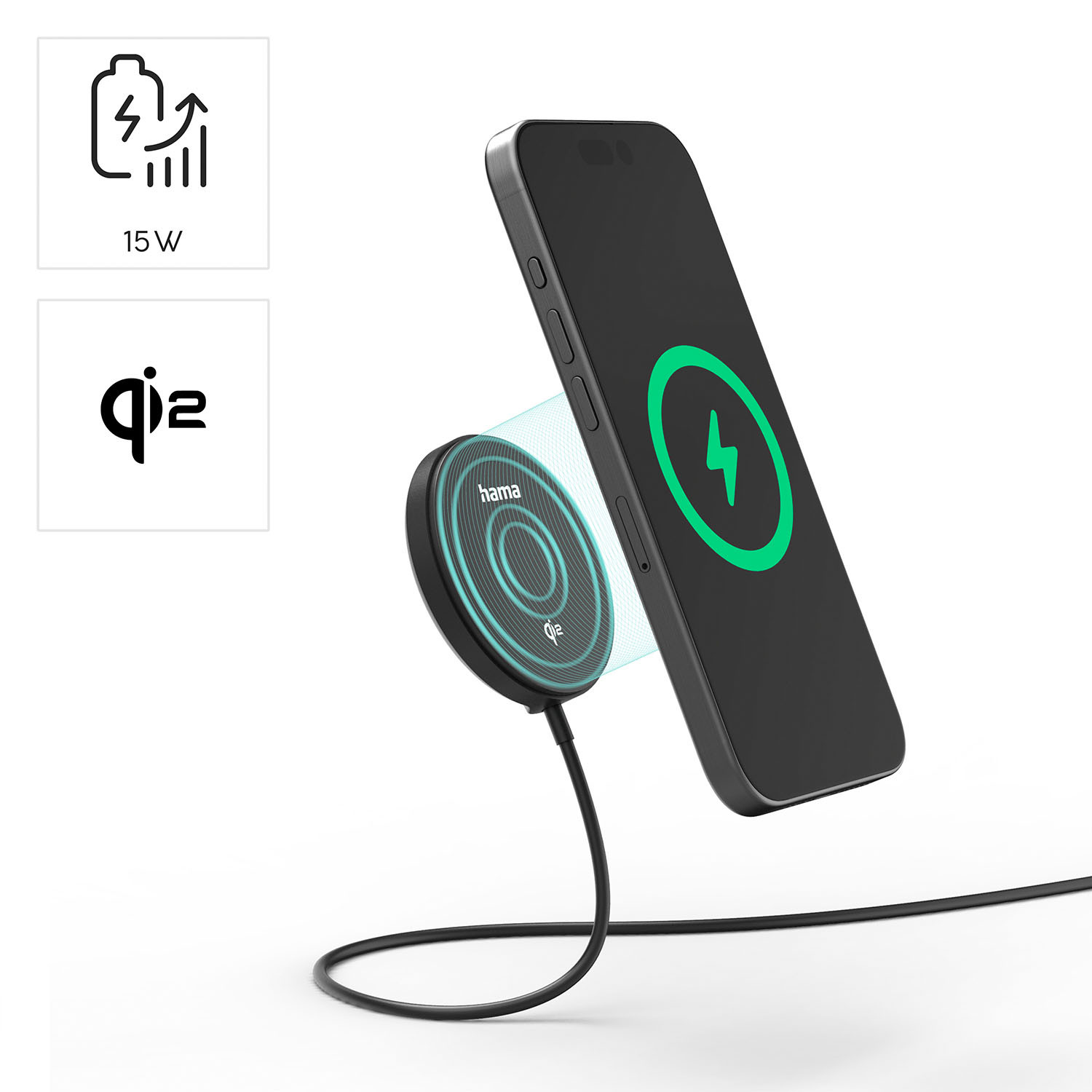 HAMA Wireless Qi2 Charging Fast Charging 15W Black