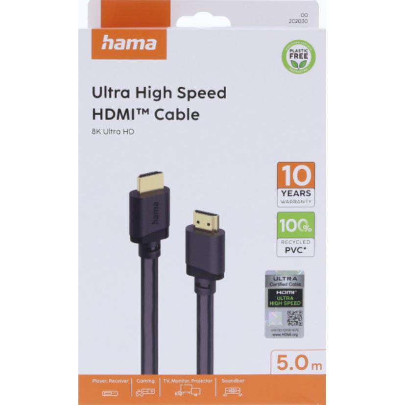 HAMA Cable HDMI Ultra High Speed 8K 48Gbit/s 5.0m Gold